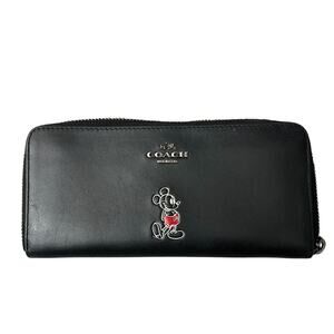 Coach Disney Accordion Wallet Black Mickey Mouse Zip Around Classic Logo *Flaw